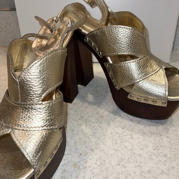 BCBG Brown and Gold Boho Block Heels - Picture 2 of 4